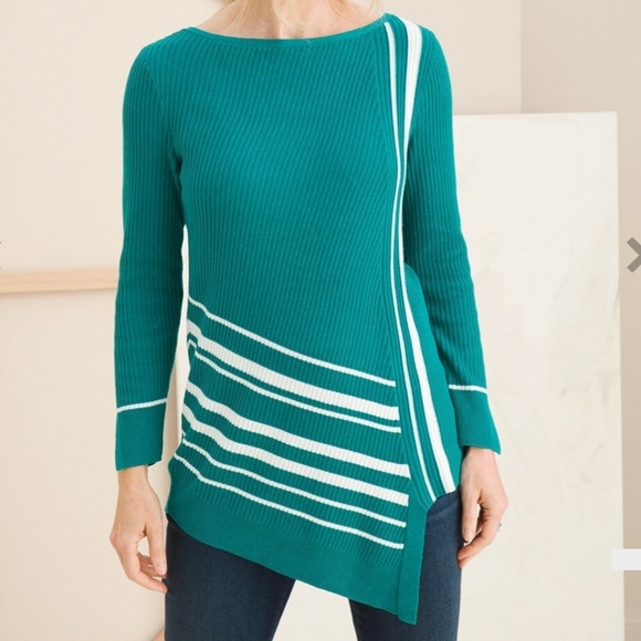 Asymmetrical-Hem Striped Tunic Sweater - Picture 5 of 6